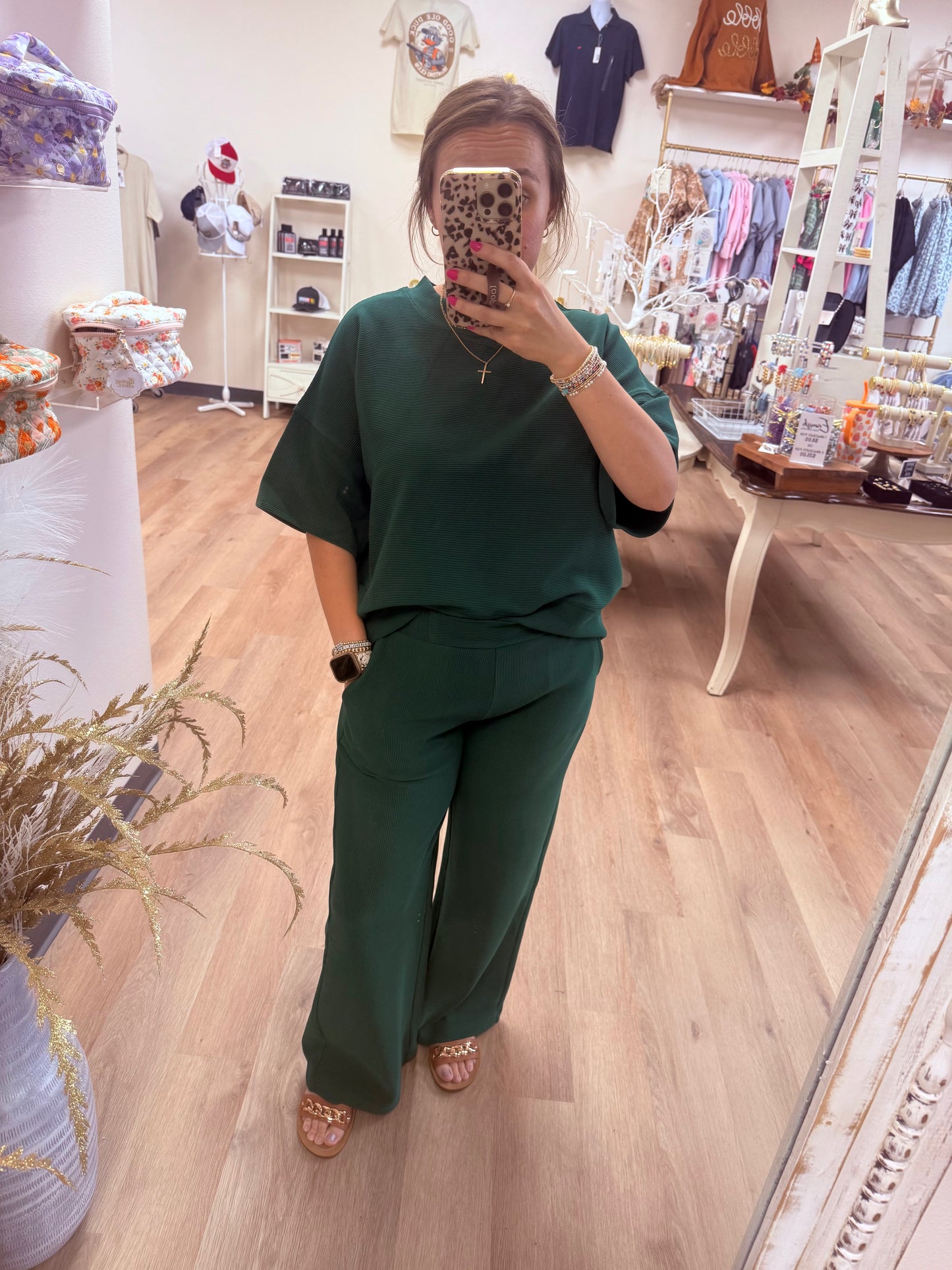 Zenana Ribbed Textured Pants Set