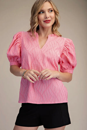 Glam Ruffle V Neck Puff Sleeve Top
