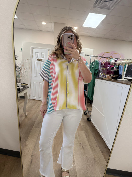 V&L Short Sleeve Stripe Blouse
