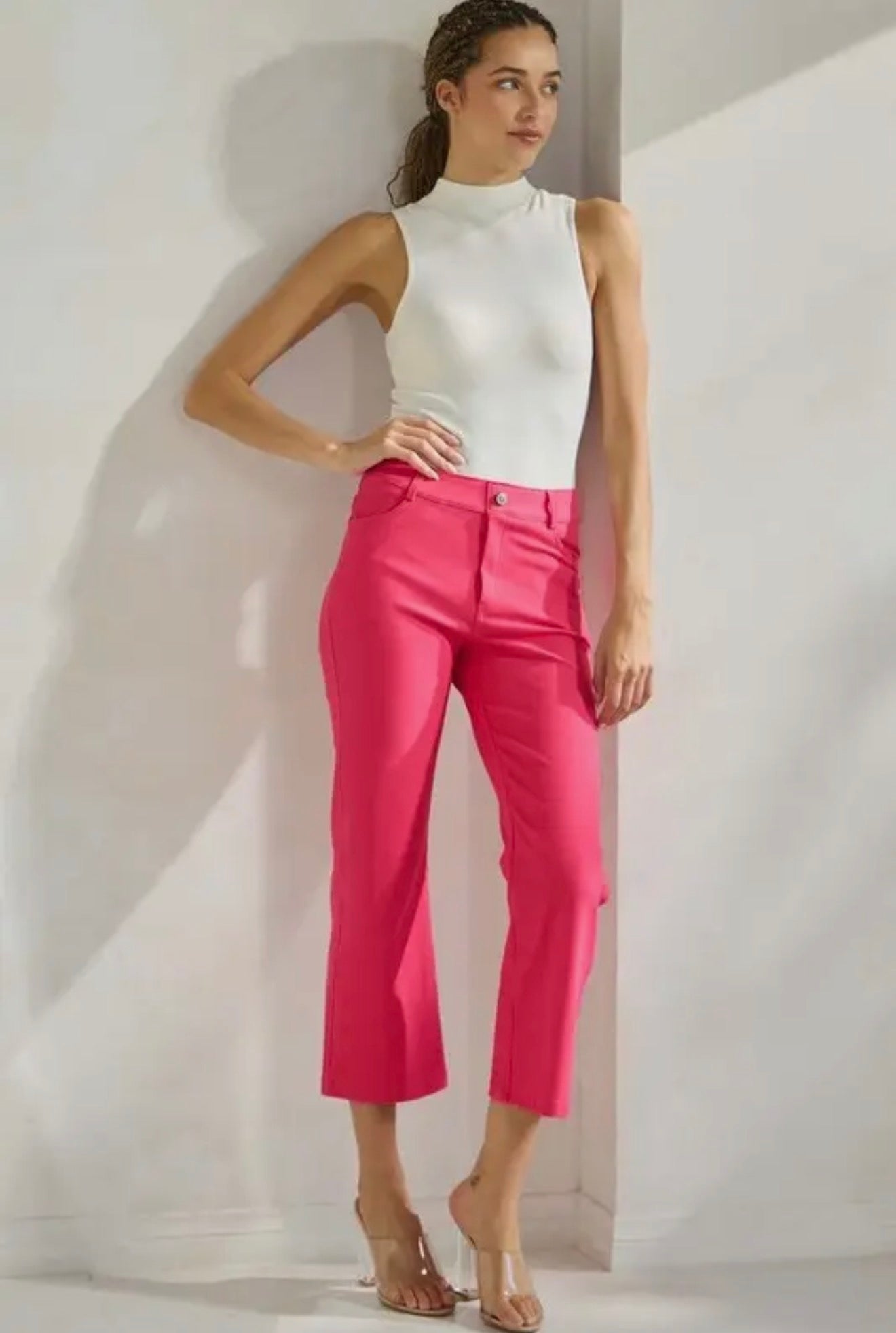 Yelete Classic Solid Straight Leg Crop Pants