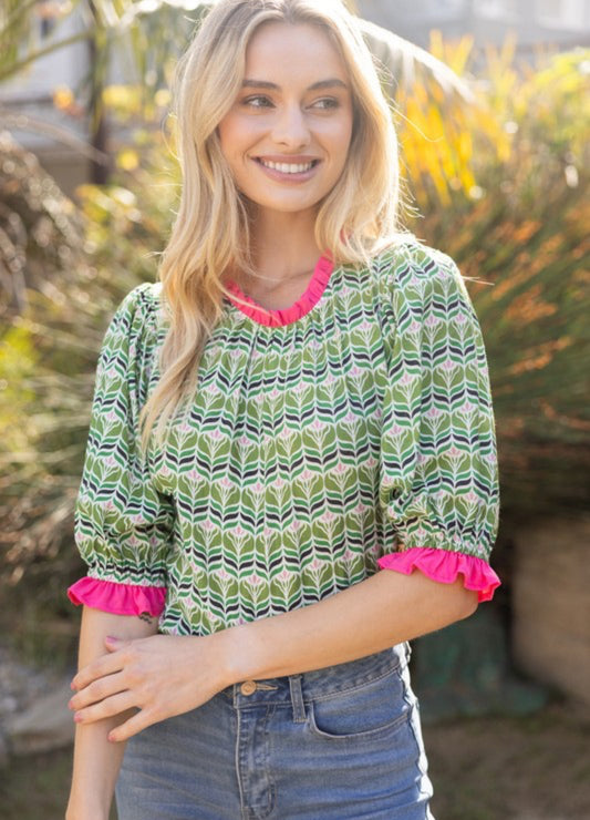 VOY Abstract Print Short Sleeve Top