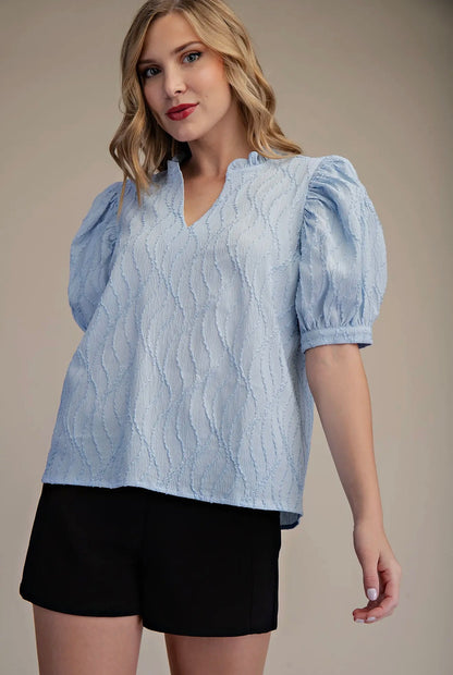 Glam Ruffle V Neck Puff Sleeve Top