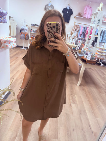 S+S Drop Shoulder Button Up Woven Shirt Dress