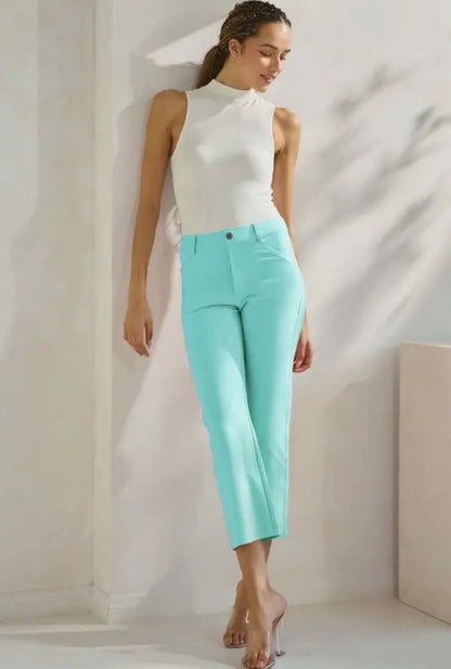 Yelete Classic Solid Straight Leg Crop Pants