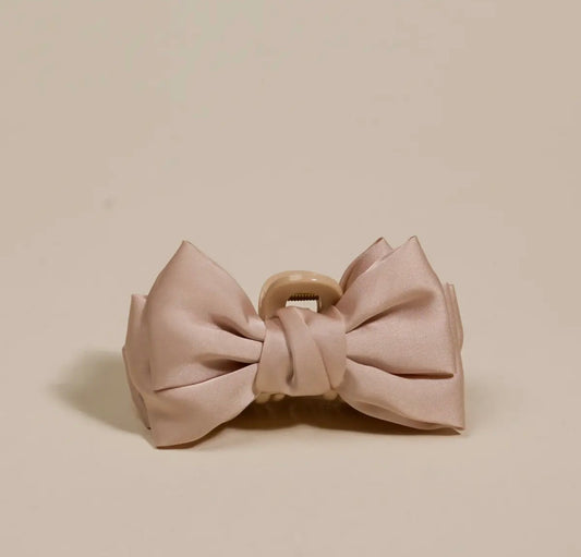 Mini Satin Bow Claw Clip- Beige