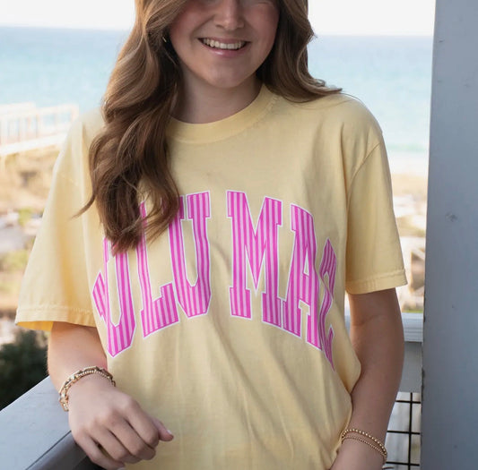 LuLu Mac Striped Tee- Butter/ Pink