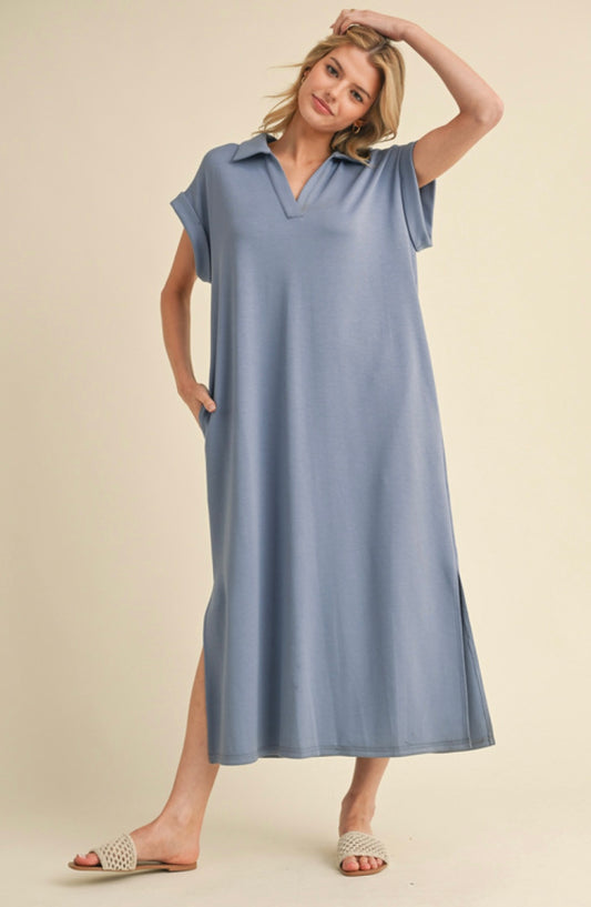 Jodifl Solid Midi Dress w/ Collared Neck