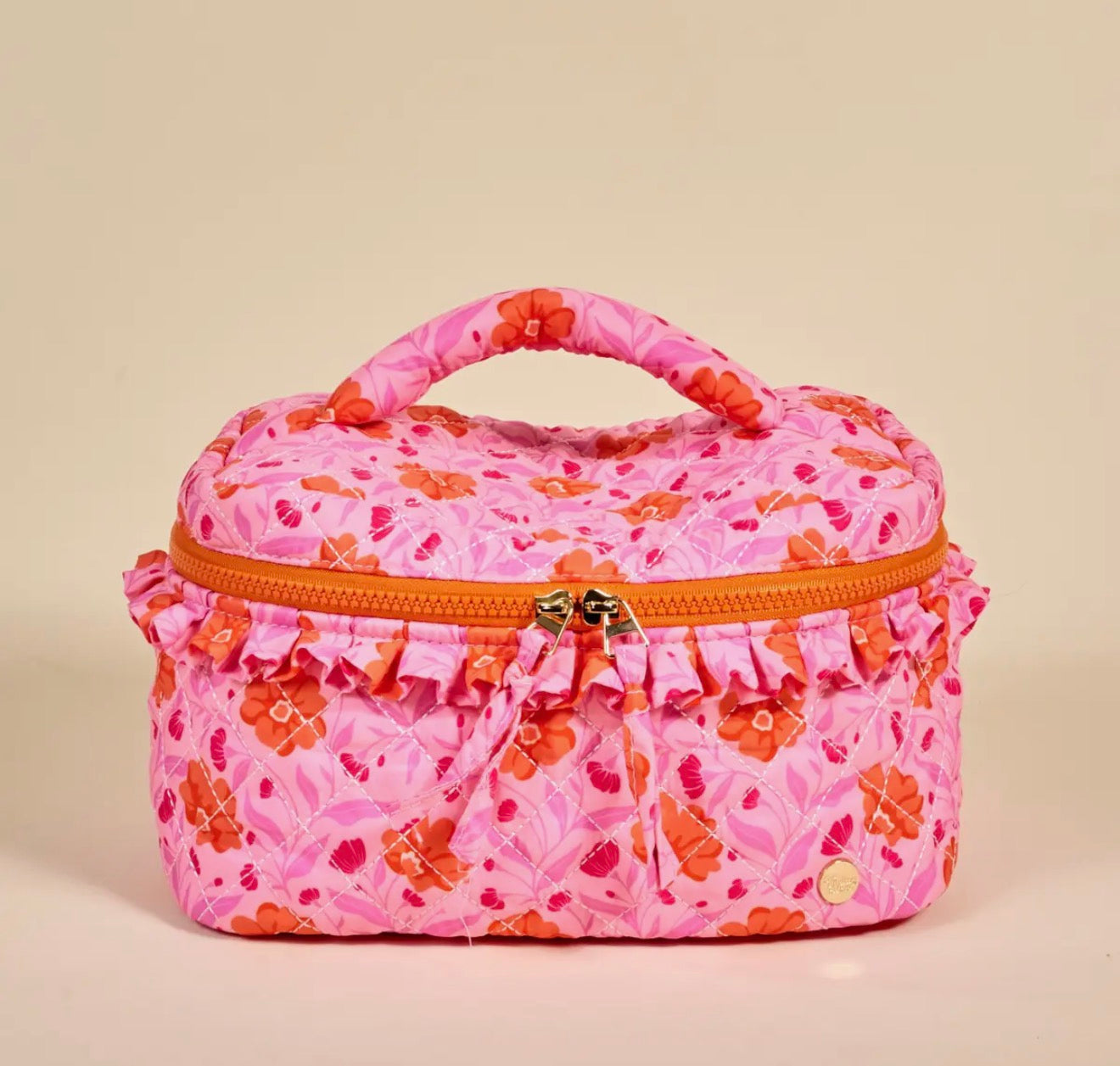 Glam & Go Quilted Cosmetic Bag- Poppin’ Petals Hot Pink