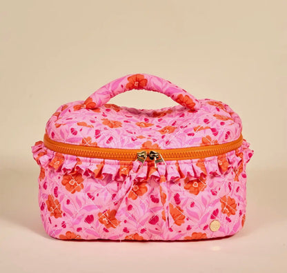 Glam & Go Quilted Cosmetic Bag- Poppin’ Petals Hot Pink