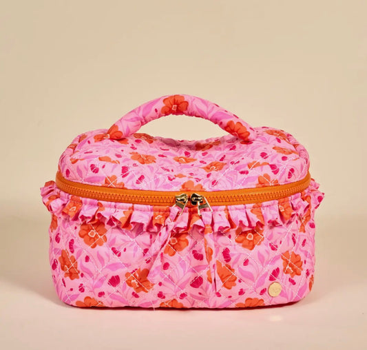 Glam & Go Quilted Cosmetic Bag- Poppin’ Petals Hot Pink