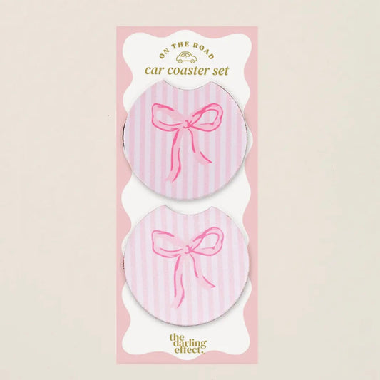Car Coasters Set- Bow Pink