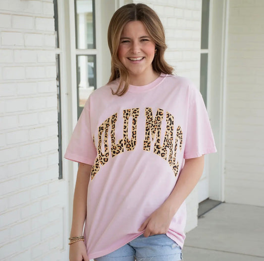 LuLu Mac Leopard Tee- Baby Pink