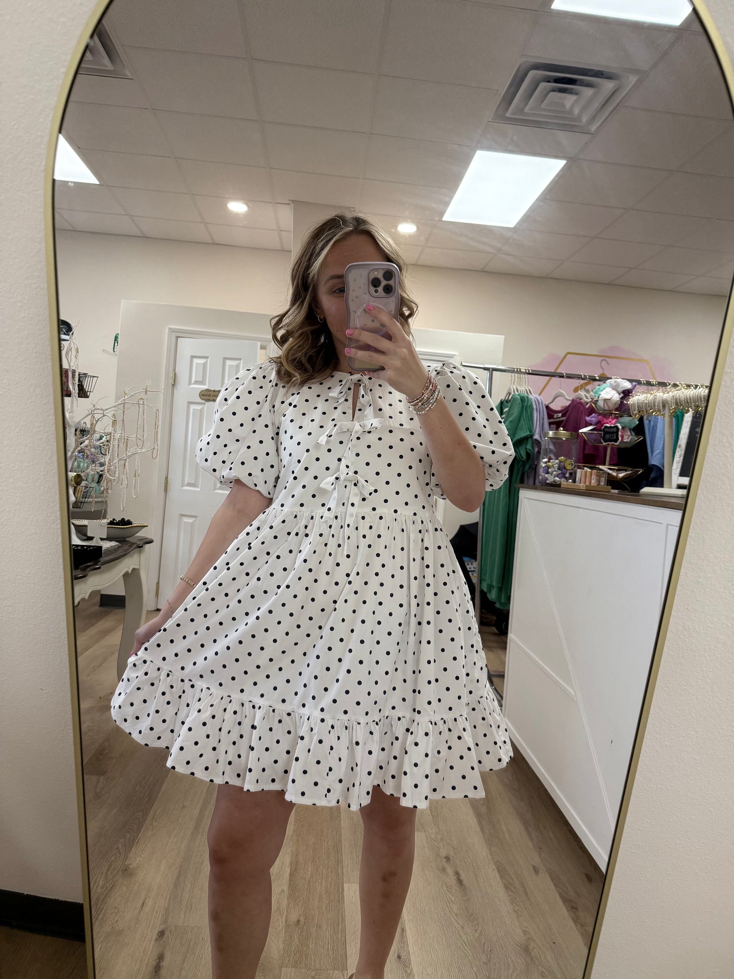 S+S Puff Sleeve Polka Dot Dress