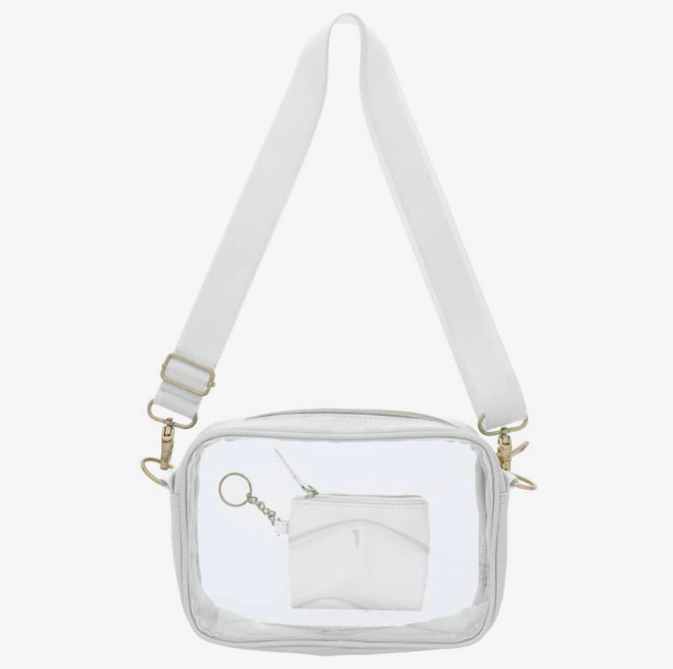 Jane Marie Clear Crossbody + Keychain Wallet- White