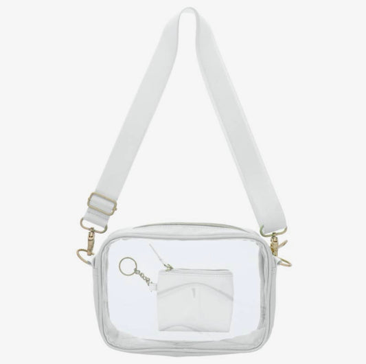 Jane Marie Clear Crossbody + Keychain Wallet- White