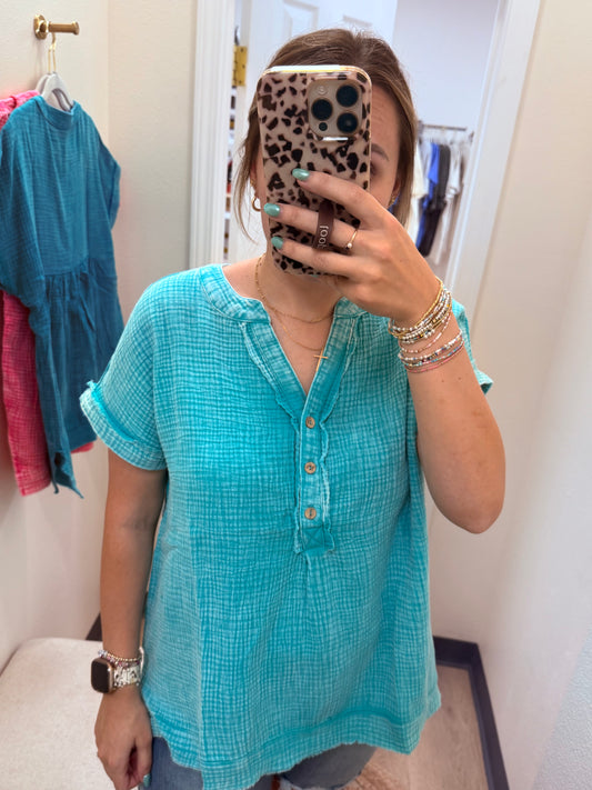 Zenana V Neck Button Top
