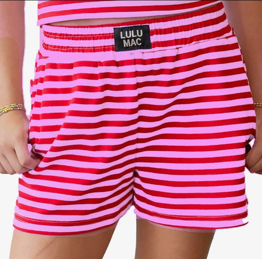 LuLu Mac Terry Cloth Shorts- Pink/ Red Striped