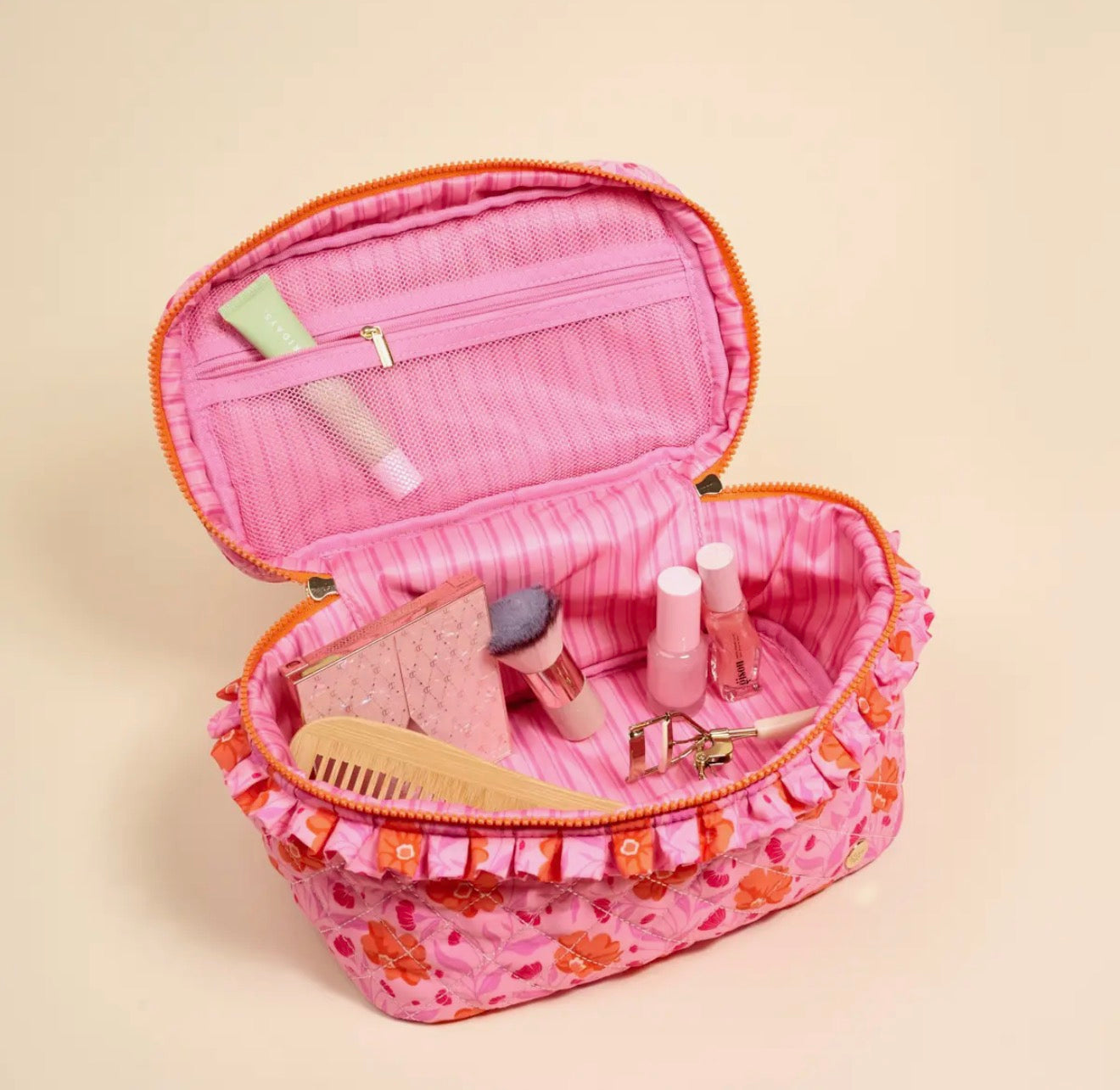 Glam & Go Quilted Cosmetic Bag- Poppin’ Petals Hot Pink