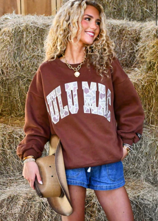 Lulu Mac Sweatshirt- Camo Letters
