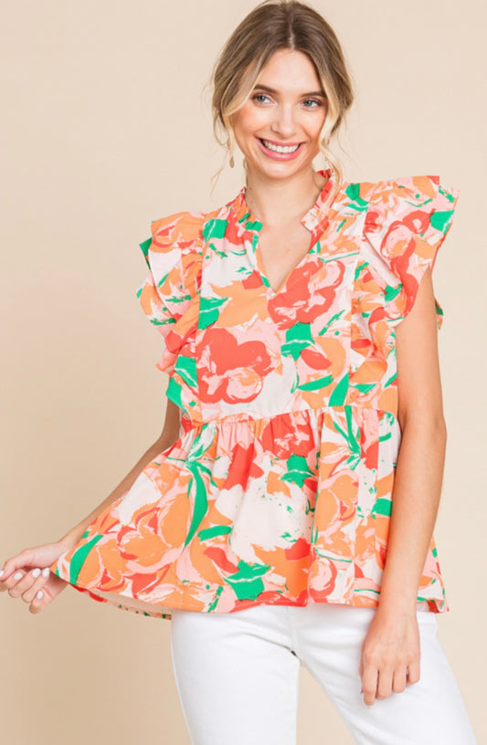 Jodifl Babydoll Top w/ Ruffle Shoulder