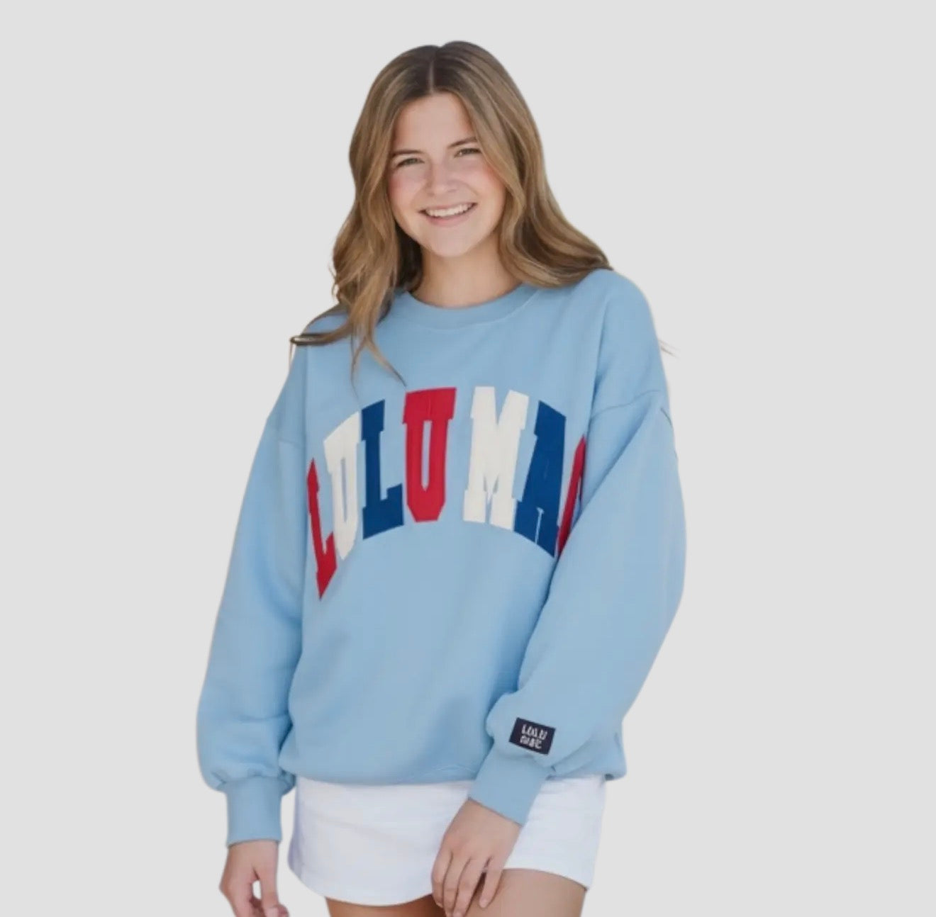 LuLu Mac Sweatshirts- Baby Blue/Red White