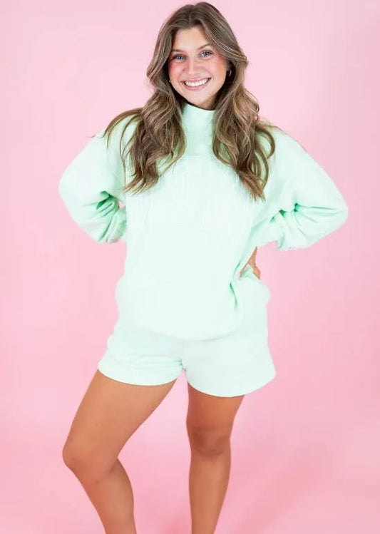 LuLu Mac Terry Cloth MockNeck Sweatshirt- Mint