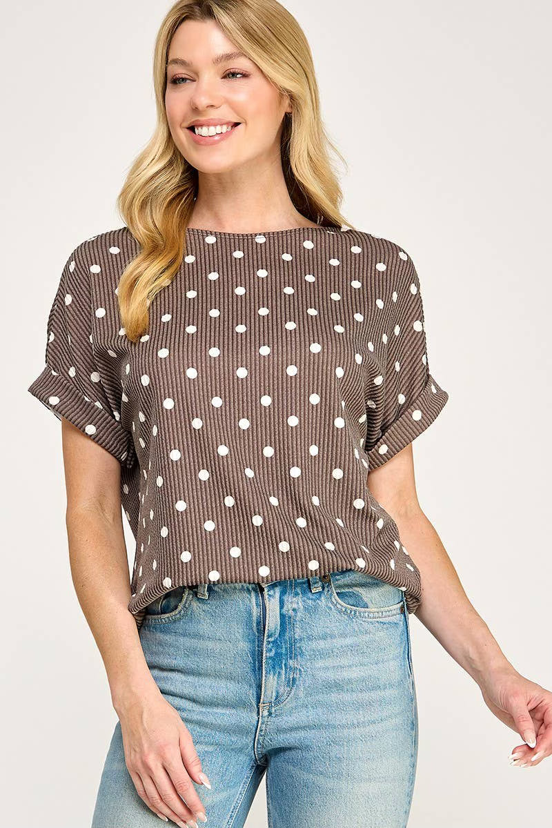 Dottie Mae Ribbed Top- Chocolate