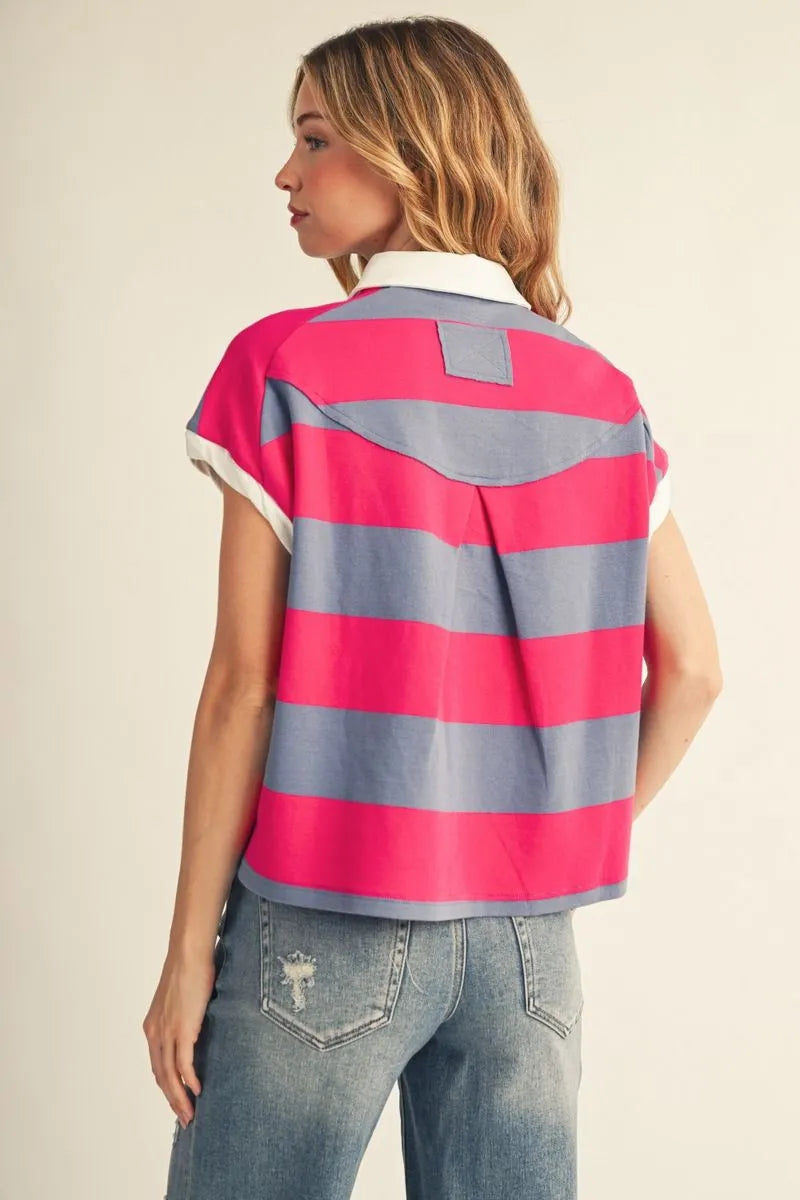 Jodifl Drop Shoulder Casual Stripe Top