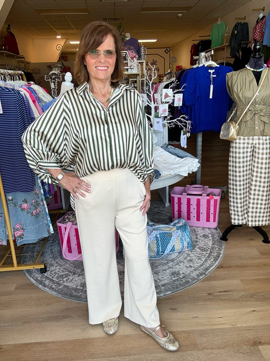 Worth Avenue Striped Top- Olive