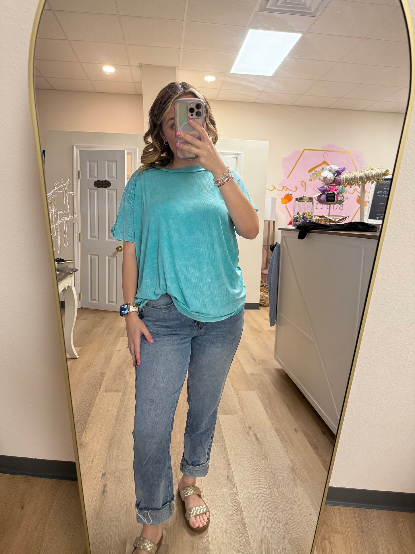 Zenana Washed Ribbed Short Sleeve Top