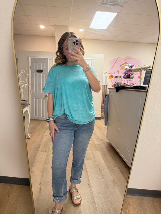 Zenana Washed Ribbed Short Sleeve Top