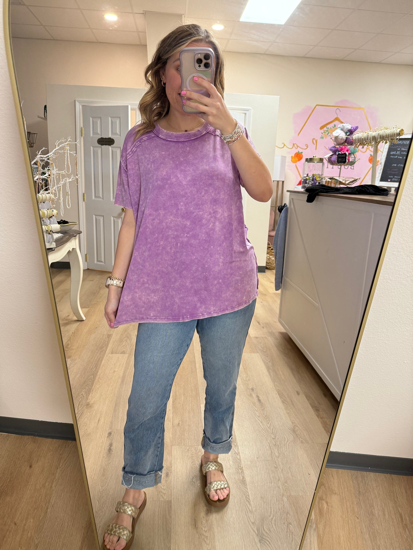 Zenana Washed Ribbed Short Sleeve Top