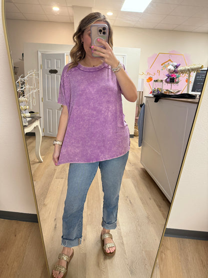 Zenana Washed Ribbed Short Sleeve Top