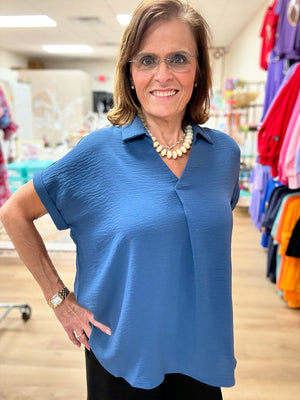 Polished & Poised Top- Dusty Blue