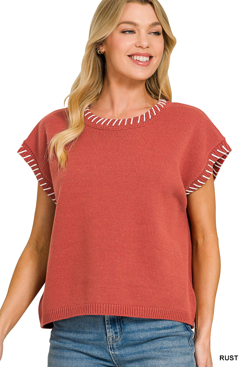 The Stitched in Style Sweater- Rust