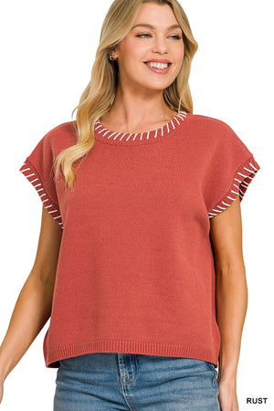 The Stitched in Style Sweater- Rust