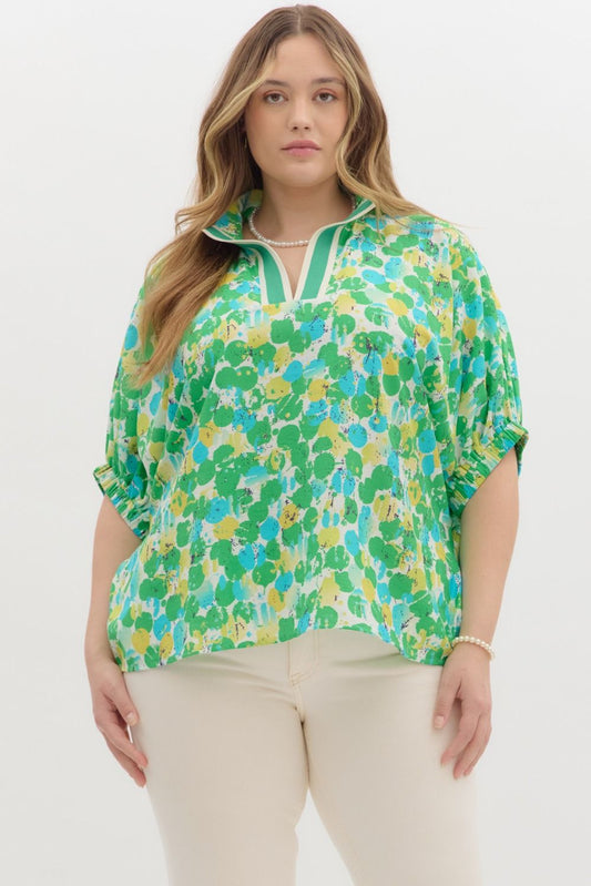 Entro Abstract print elasticated sleeve dolman top Plus