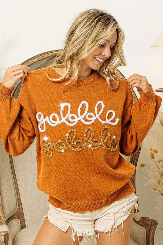 BiBi Thanksgiving Tinsel Metallic Letting Sweatshirt