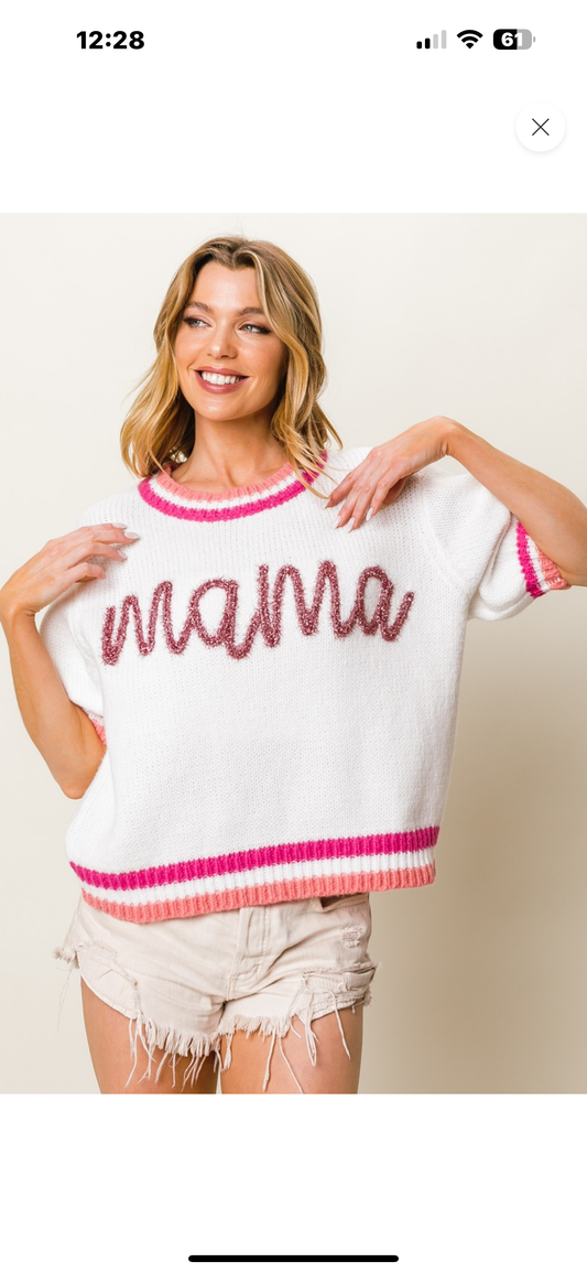 mama metallic short sleeve sweater