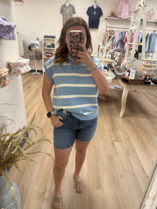 S+S Drop Shoulder Striped Sweater Top