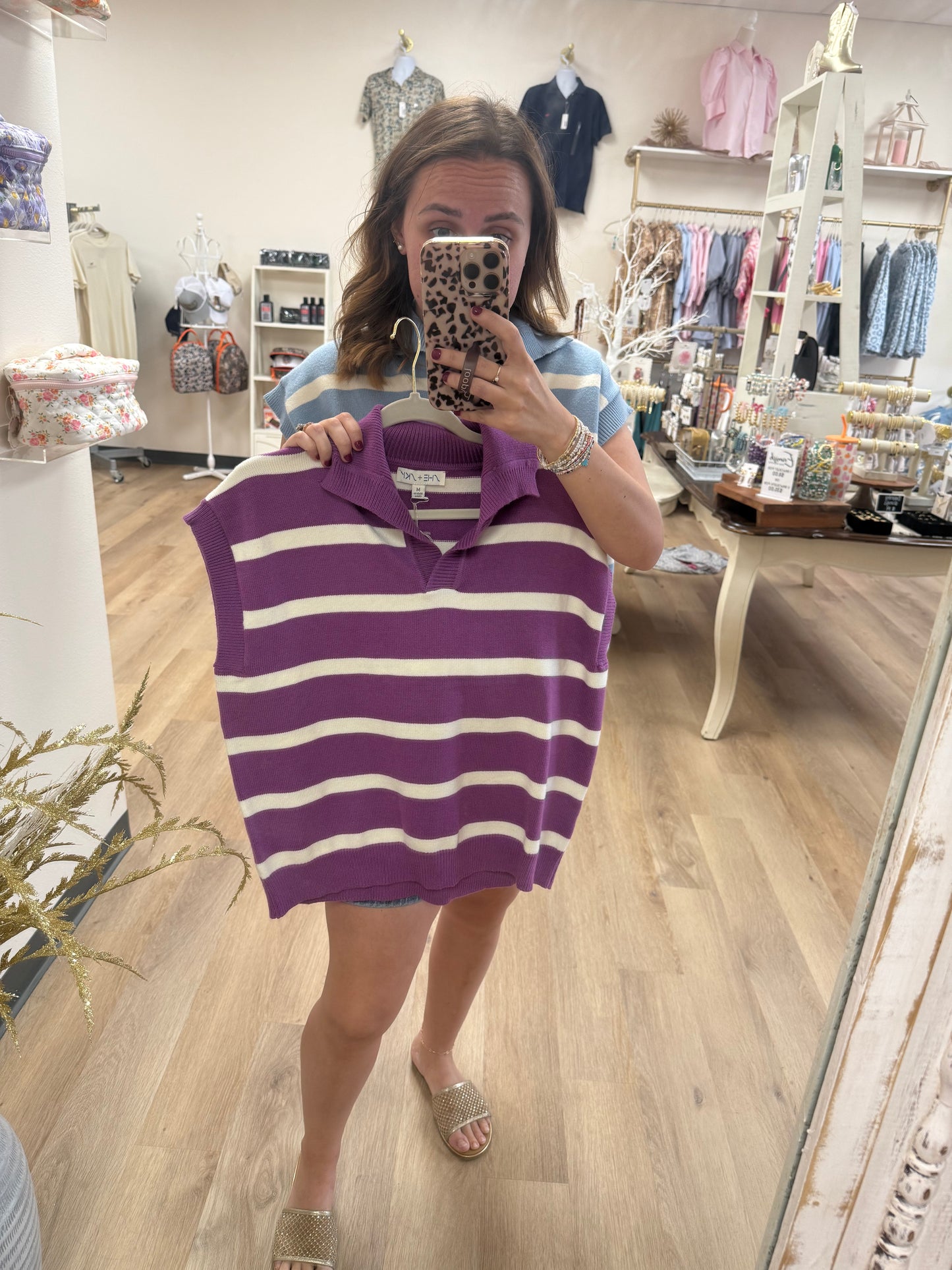 S+S Drop Shoulder Striped Sweater Top