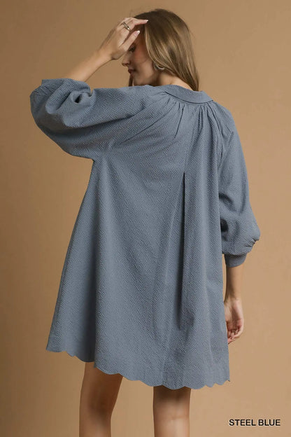 Umgee V-Neck Dress with Puff Sleeve