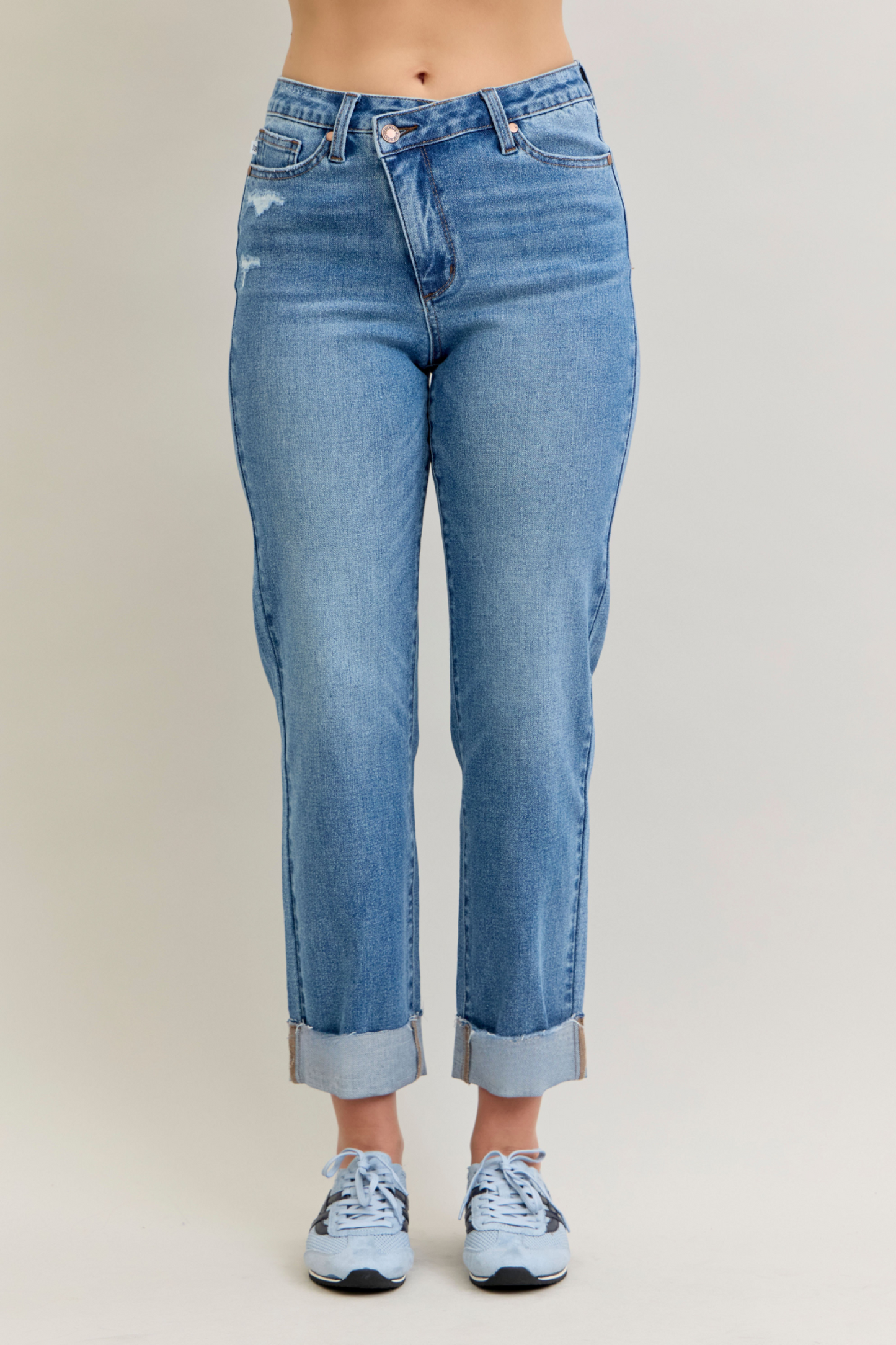 Judy Blue High Waisted Boyfriend Criss-Cross Single Cuff Jean