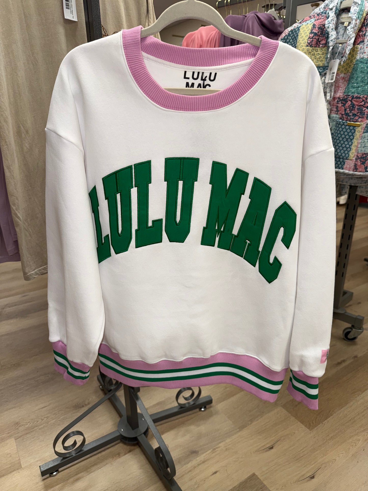 LuLu Mac Sweatshirts- White/Green Letters