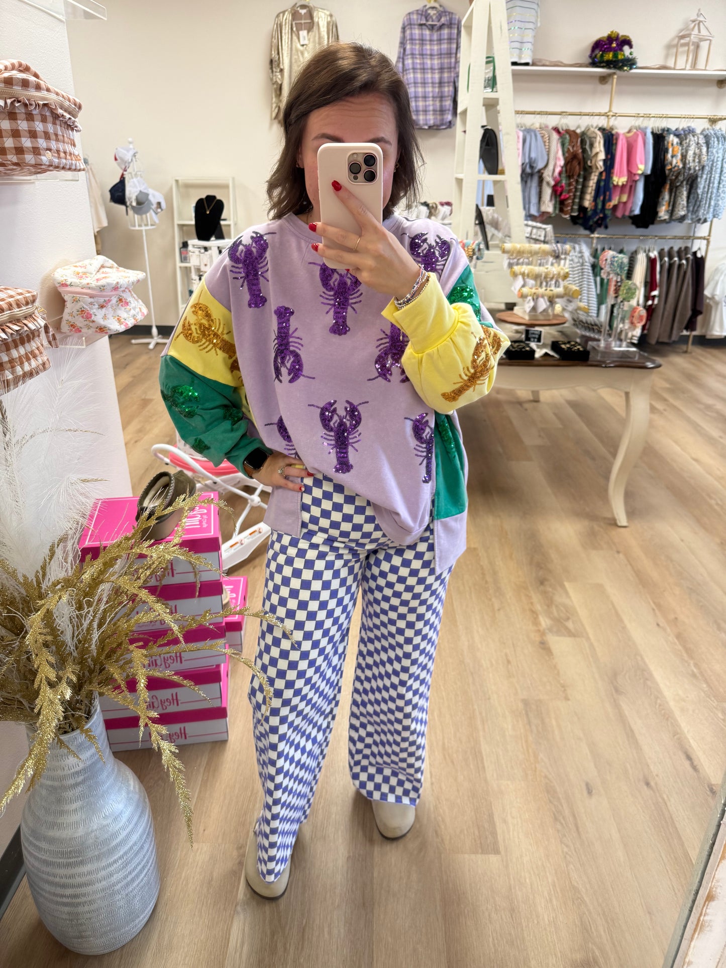 BiBi Sequin Crawfish Mardi Gras Block Sweatshirt