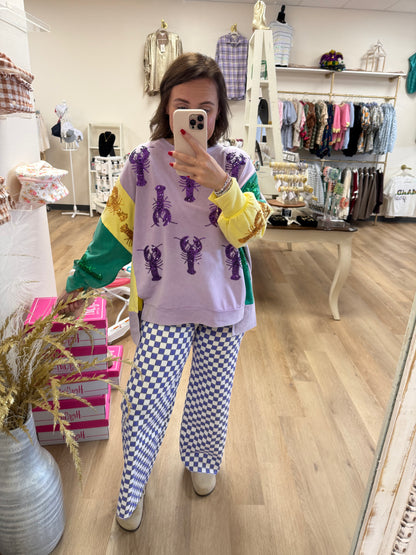BiBi Sequin Crawfish Mardi Gras Block Sweatshirt