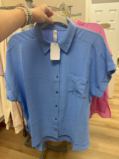 Zenana Airflow Button Up Top