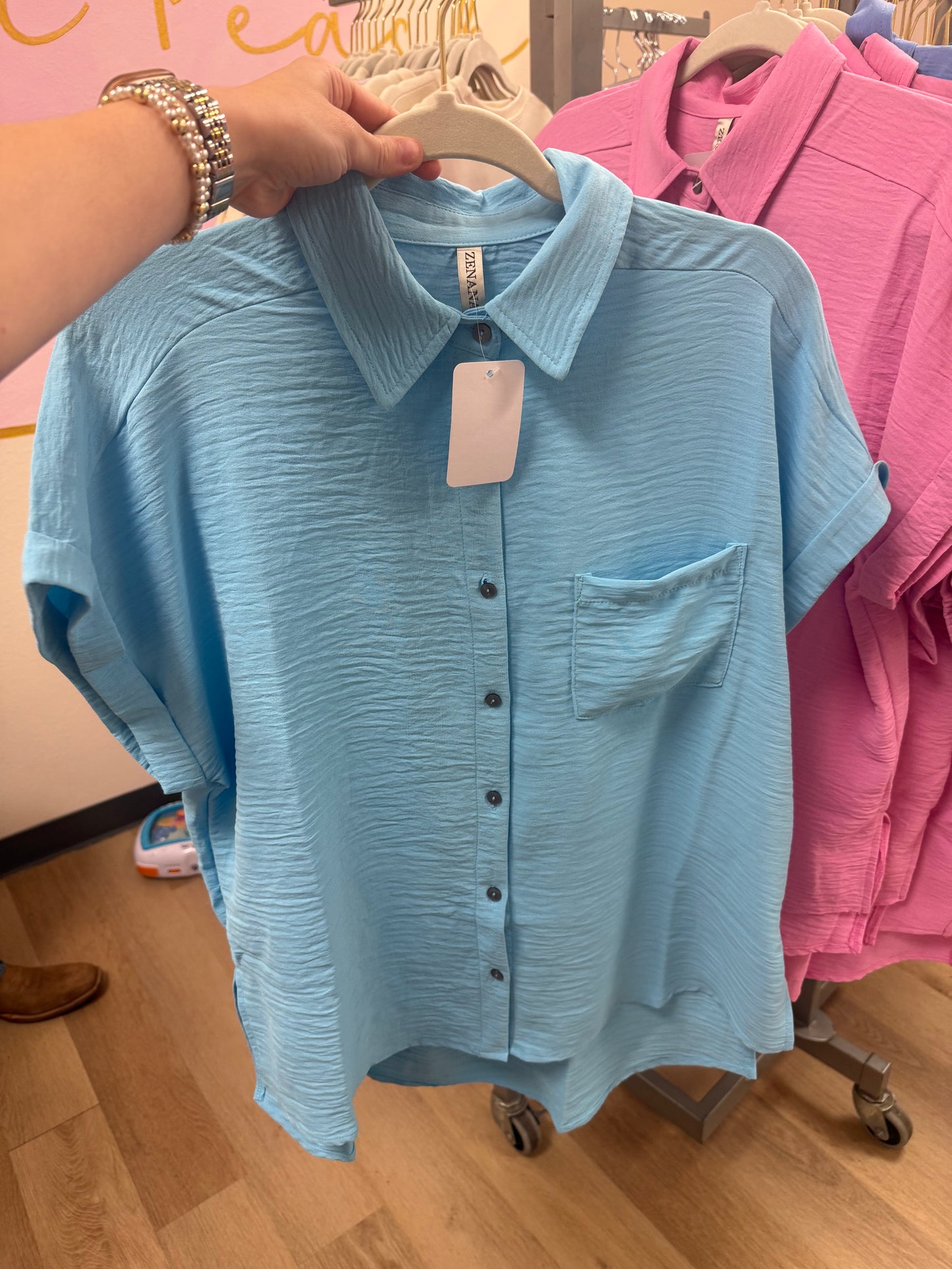 Zenana Airflow Button Up Top