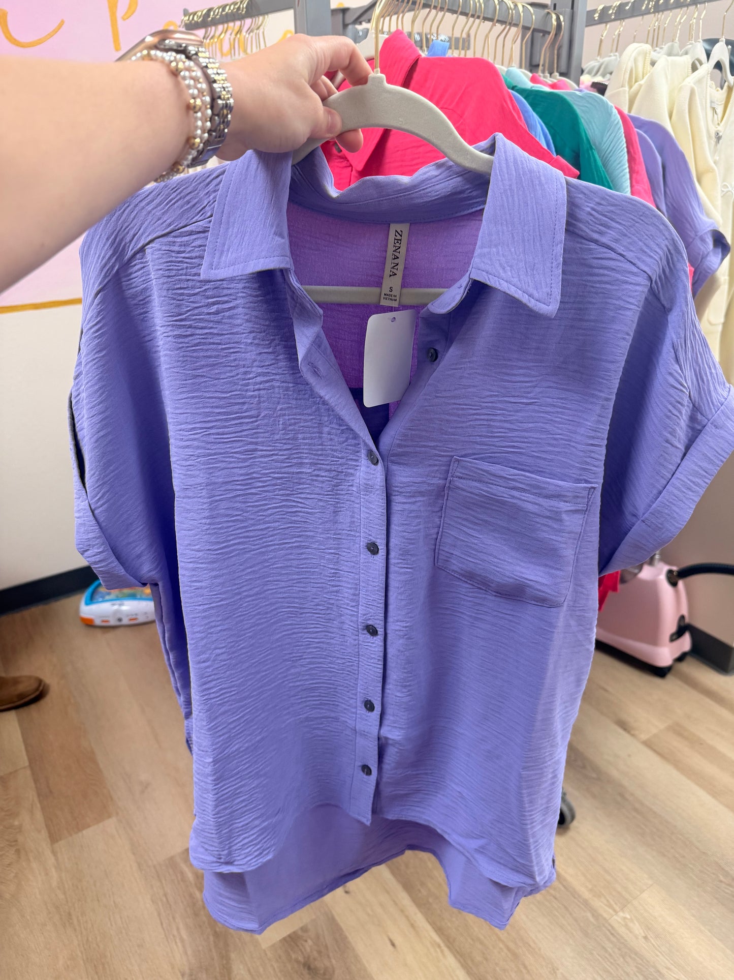Zenana Airflow Button Up Top