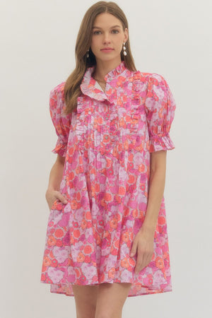 Entro Floral Puff Sleeve Short Dress
